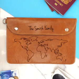 World Map Personalised Leather Family Travel Wallet