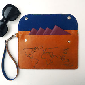 World Map Personalised Leather Family Travel Wallet