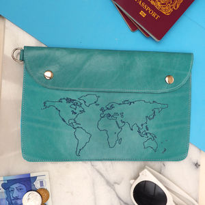 World Map Personalised Leather Family Travel Wallet
