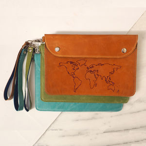 World Map Personalised Leather Family Travel Wallet