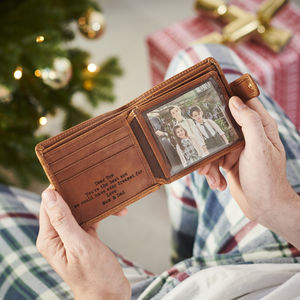 Personalised Leather Tri Fold Wallet With Metal Photo