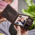Personalised Leather Tri Fold Wallet With Metal Photo
