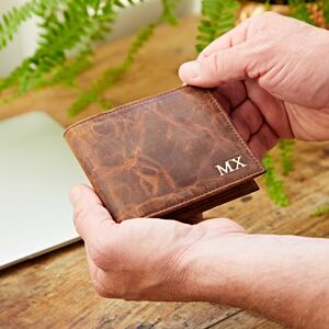 Personalised Brown Distressed Buffalo Leather Billfold Wallet