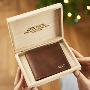 Personalised Coin Wallet In Engraved Wooden Box