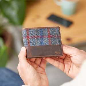 Harris Tweed Personalised Bifold Leather Wallet Father’s Day Gift For Him