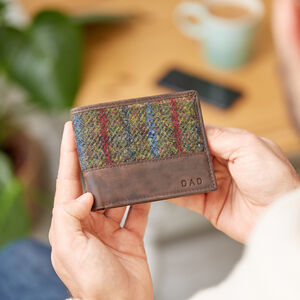 Harris Tweed Personalised Bifold Leather Wallet Father’s Day Gift For Him