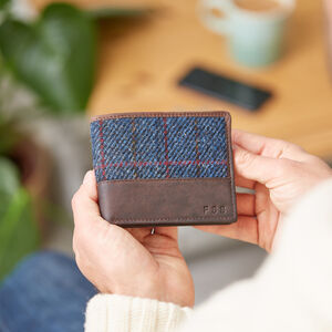 Harris Tweed Personalised Bifold Leather Wallet Father’s Day Gift For Him