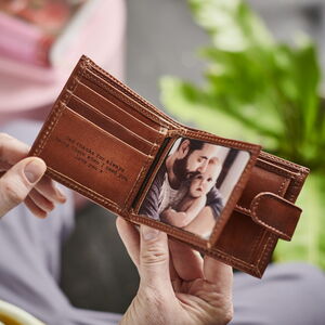 Personalised Leather Tri Fold Wallet With Rfid And Optional Photo Card