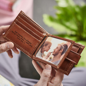 Personalised Leather Tri Fold Wallet With Rfid And Optional Photo Card
