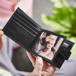 Personalised Leather Tri Fold Wallet With Rfid And Optional Photo Card