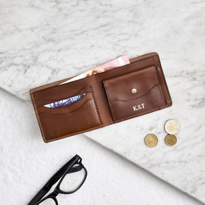 Personalised Leather Wallet With Coin Section