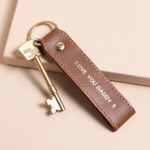 Personalised Men's Leather Wallet And Keyring Gift Set In Tan