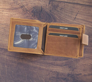 Personalised Men's Oiled Leather Wallet Rfid Cognac Brown