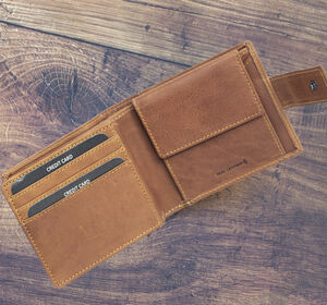 Personalised Men's Oiled Leather Wallet Rfid Cognac Brown