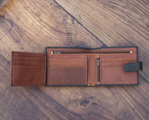 Personalised Mens Black And Tan Leather Wallet Rfid Safe