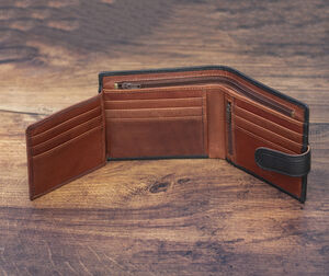 Personalised Mens Black And Tan Leather Wallet Rfid Safe