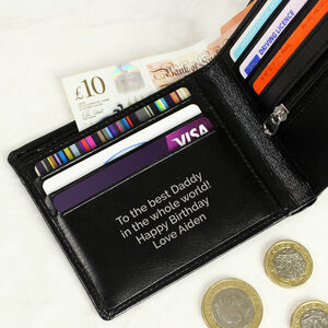 Personalised Message Black Leather Wallet