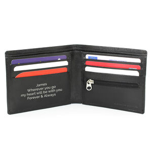 Personalised Message Black Leather Wallet