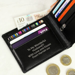 Personalised Message Black Leather Wallet